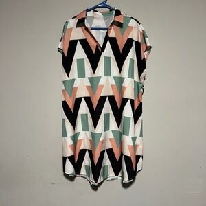 SHEIN Curve Geometric Print Collared Short Sleeve Shirt Dress XL
